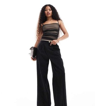 Miss Selfridge tailored straight leg pants in mono pinstripe-Black