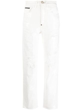 Philipp Plein Jeans mom con effetto vissuto - Toni neutri