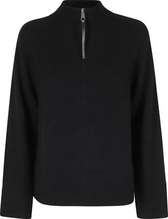 Seventy Half-Zip Black Turtleneck Sweater with Ribbed Trims