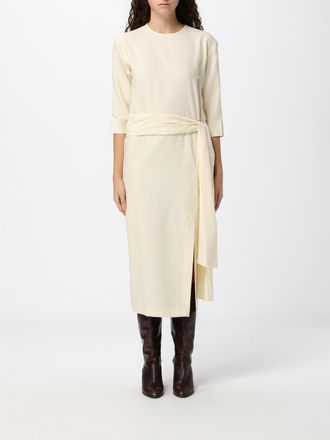 Crida Milano Gertrude Wool Midi Sheath Dress with Long Sleeves and Waist Belt