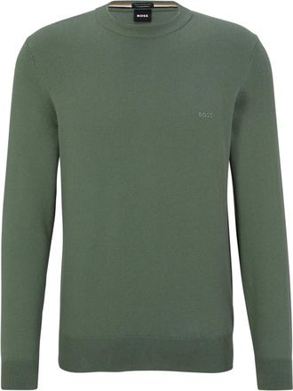 HUGO BOSS Trui met ronde hals van katoen - Heren - Ronde hals truien - Groen - L - Katoen - Truien & Vesten