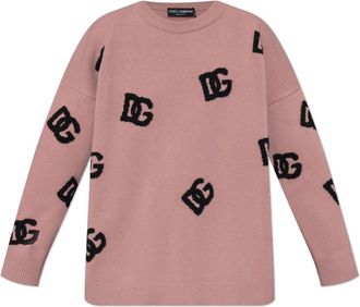 Dolce & Gabbana Monogram trui - Dames - Ronde hals truien - Roze - XS - Wol - Truien & Vesten