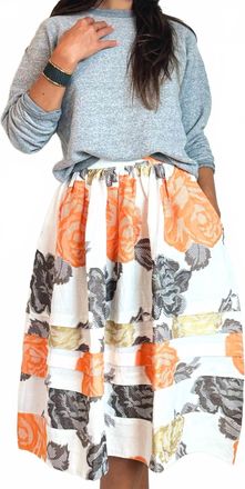 Claramonte Manon Brocade Roses Skirt In Orange