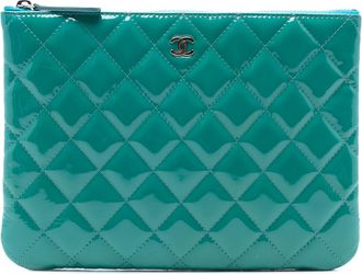Chanel Small Turquoise Quilted Patent O Case Clutch