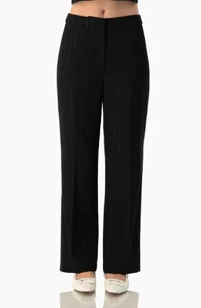 Ivonne Crystal-Adorned Textured Straight-Cut Tailored Dress Pants in Black at Nordstrom, Size 12