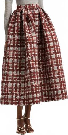 Oscar De La Renta Textured Plaid Printed Circle Skirt In Burgundy