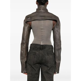 Rick Owens Cropped Leather Jacket - Brown