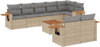 vidaXL Set De Sof&aacute;s De Jard&iacute;n 9 Pzas Con Cojines Rat&aacute;n Sint&eacute;tico Beige Vidaxl