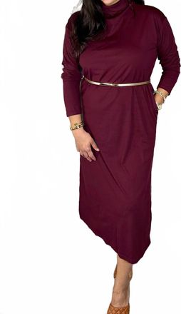 Entro Merlot Long Sleeve Midi Dress In Burgundy