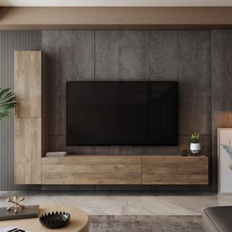 Dmora Pared Modular Gatafa, Mueble De Sala Modular, 4 Estantes, 4 Puertas, Marr&oacute;n Nogal
