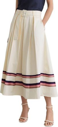 Reiss Rian Stripe Stretch Cotton Midi Skirt in Cream at Nordstrom, Size 14 Us