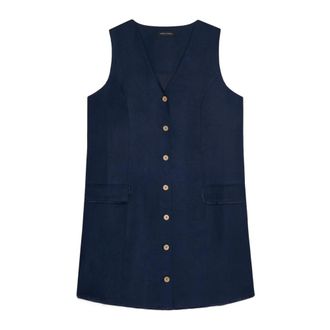 Fiorella Rubino Kleedjes, Dames, Blauw, 3Xl, Linnen, Linnen en viscose blend overhemdjurk
