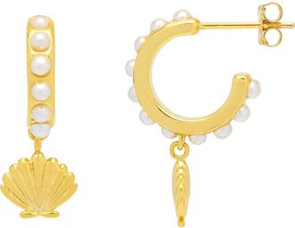 Estella Bartlett Scallop Drop Hoop Earrings in Gold at Nordstrom