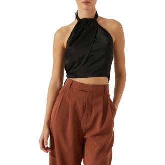 ASTR the Label Draped Ruched Satin Top in Black at Nordstrom Rack, Size Small