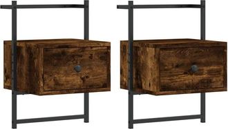 vidaXL Mesitas de noche de pared 2 unidades roble ahumado 35x30x51 cm vidaXL