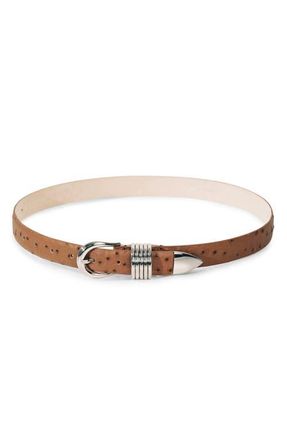 D&eacute;hanche Hollyhock Ostrich-Embossed Leather Belt in Camel at Nordstrom, Size X-Large
