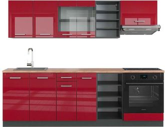 Vicco Mueble De Cocina R-line, Burdeos Brillo Intenso/antracita, 240 Cm, Et Roble