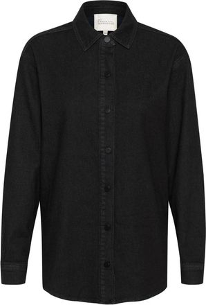 MY ESSENTIAL WARDROBE Zwarte Wassing Denim Shirt Boxy Stijl - Dames - Overhemden - Zwart - M - Denim - Overhemden