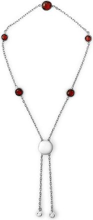 House of Brilliance 925 Sterling Silver Bezel Set Red Garnet 5 Station Adjustable Bolo Bracelet