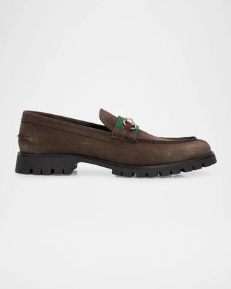 Gucci Men & apos;s Sylke Suede Web Bit Loafers