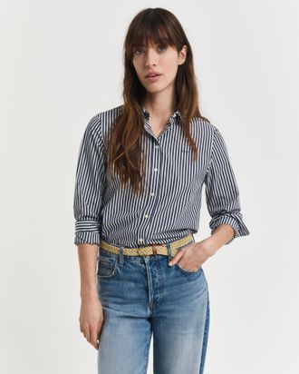 GANT Hemdbluse GANT REG POPLIN STRIPED SHIRT, Damen, Gr. 34, blau (classic blau), Popeline, Obermaterial: 100% Baumwolle, gestreift, regular fit h&uuml;ftlang, 