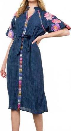 THML Clothing Indigo Bloom Puff Sleeve Dress In Navy