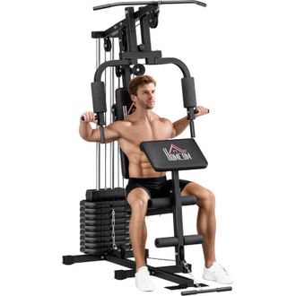 HOMCOM Homcom - Multiestaci&oacute;n De Musculaci&oacute;n M&aacute;quina De Musculaci&oacute;n Con Placas De Peso De 45 Kg Carga Max. 100 Kg Para Entrenamiento Fitness En Hogar Gimnasi
