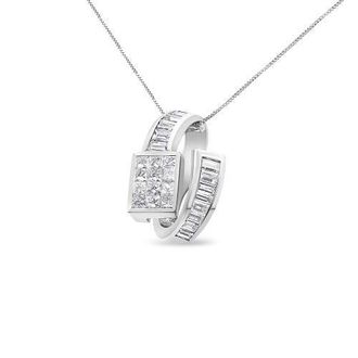 House of Brilliance 14K White Gold 2 cttw Princess and Baguette Cut Diamond Double Loop Pendant Necklace at Nordstrom