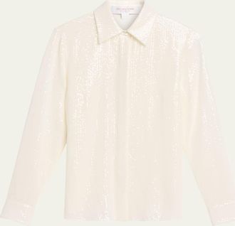 Michael Kors Hansen Button-Down Sequin Silk Shirt