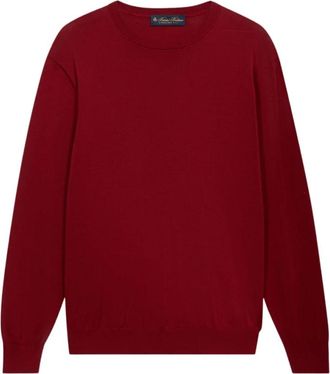 Brooks Brothers Mercerized Cotton Crewneck Sweater - Heren - Ronde hals truien - Rood - XL - Katoen - Truien & Vesten
