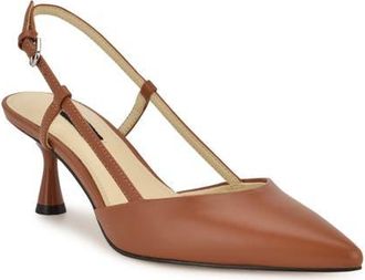 Nine West Rhonda Slingback Pointed Toe Kitten Heel Pump in Medium Brown at Nordstrom, Size 10.5