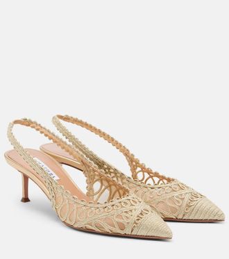 Aquazzura Kahlo metallic raffia and mesh pumps