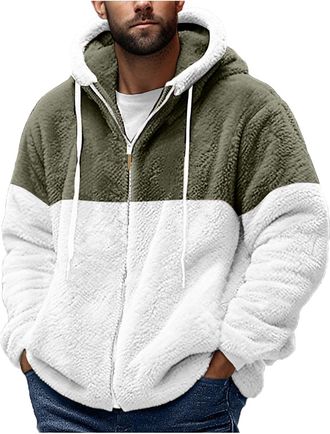 Generic Mens Teddy Fleece Hoodies Full Zip Warm Sherpa Fleece Soft Fluffy Hooded Sweat Jackets Casual Comfy Thermal Thick Fall Winter Coats mens fleeces jacke