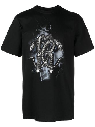 Roberto Cavalli T-shirt con stampa Mirror Snake - Nero