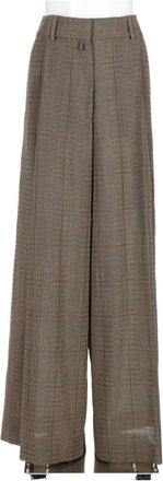 Dries Van Noten Grey Checkered High-Waisted Wide-Leg Pants