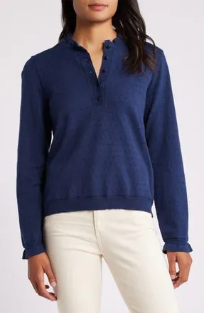 Wit & Wisdom Ruffle Pointelle Sweater in Navy at Nordstrom Rack, Size X-Small