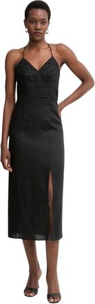 Twinset Kleedjes, Dames, Zwart, S, Katoen, Jurk met Broderie Anglaise en Halternek