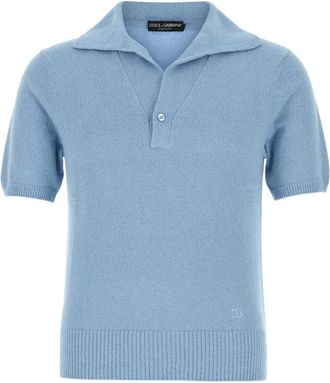 Dolce & Gabbana Light Blue Solid Shirt Collar Polo