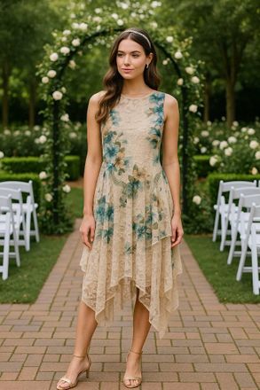 Origami Jewellery Apparel Whimsical Sleeveless Lace Midi Dress In Hibiscus
