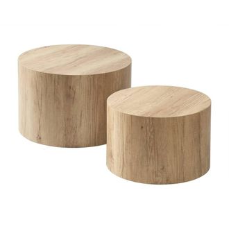 Calicosy Set Of 2 Stackable Round Coffee Tables In Travertine Finish - MAIA in Light Brown | Size: 2 Person
