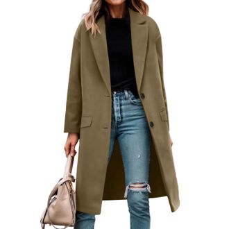 Generic Womens Elegant Single Breasted Wool Blend Coat Lapel Collar Mid Length Loose Relaxed Fit Warm Overcoat Jackets with Pockets Casual Fall Winter Ladies 