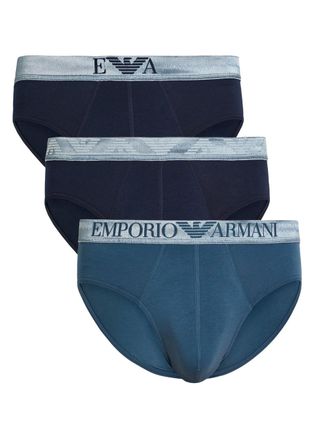 Emporio Armani Logo Stretch-cotton Briefs - set of Three - Blue - XL