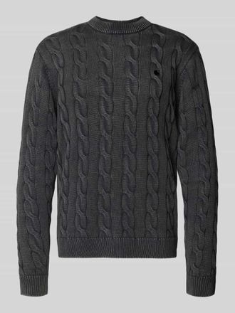 Carhartt Work in Progress Strickpullover mit Zopfmuster und Label-Stitching in Black, Gr&ouml;&szlig;e L