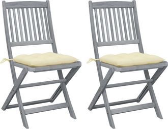 vidaXL Vidaxl - Sillas De Jard&iacute;n Plegables 2 Uds Cojines Madera Maciza Acacia