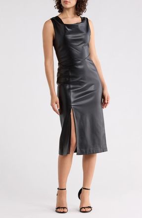 French Connection Elettra Faux Leather Sleeveless Midi Dress in Blackout at Nordstrom Rack, Size 12