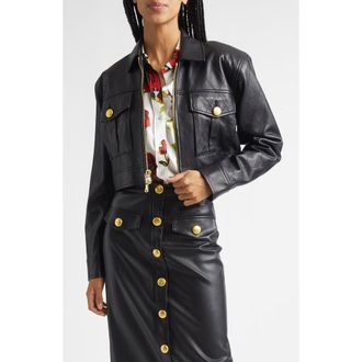 L'agence Micah Quilted Leather Crop Jacket in Black at Nordstrom, Size Xx-Small