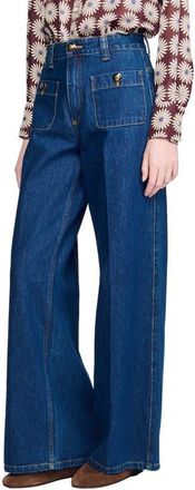 Sandro Raw straight patch pocket jeans in Deep Blue at Nordstrom, Size 38 Eu