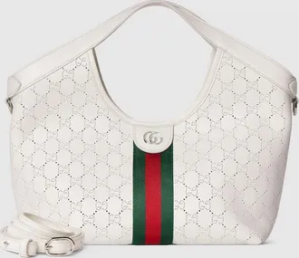 Gucci Giglio Small Tote Bag, White, Leather