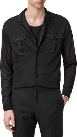 John Varvatos Sintra Summer Military Button-Up Shirt in Black at Nordstrom, Size Xx-Large
