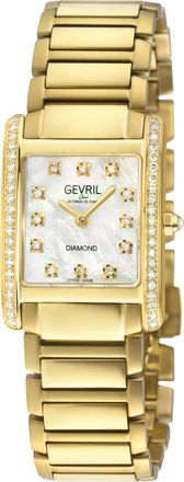 Gevril Group Womens Regina Swiss Diamond Watch, White MOP Dial, IPYG 2 sides Case, 316L Stainless Steel Bracelet. - Gold - One Size